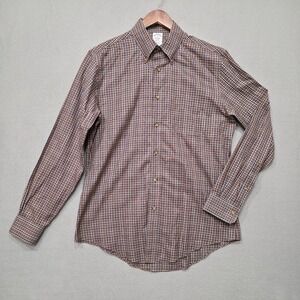 Brooks Brothers Regent Mens Brown Plaid Long Sleeve Button Up Shirt Size Medium‎